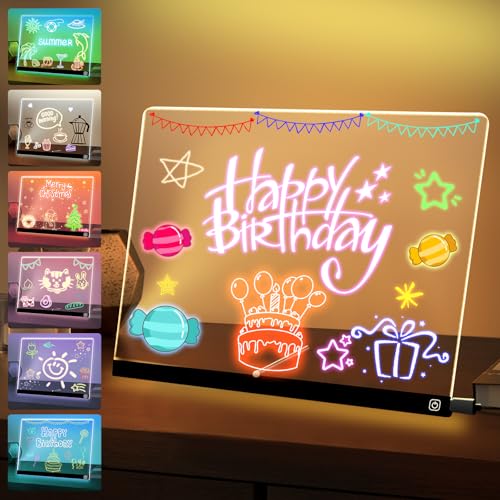 Exbelle 16“ LED Drawing Board 7 Colors Light Acrylic Dry Erase Lumiboard Board for Kids 2 Modes as Night Light for Room/Store/Office Ideal Gift for Festival Decoration 7 Markers