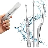 Ear Wax Remover Tool , Ear Pick Ear Curette Earwax Removal Stainless Steel 3 in 1 Scoop Curette , Tweezer , Studs Spring Ear Pick with Storage Box