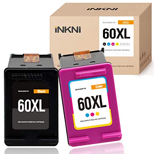 INKNI Remanufactured Ink Cartridge Replacement for HP 60XL 60 XL CC641W CC643W for PhotoSmart C4780 C4795 C4680 Envy 100 110 114 120 Deskjet F4480 F4280 F4580 D2680 D1660 (Black, Tri-Color, 2-Pack)