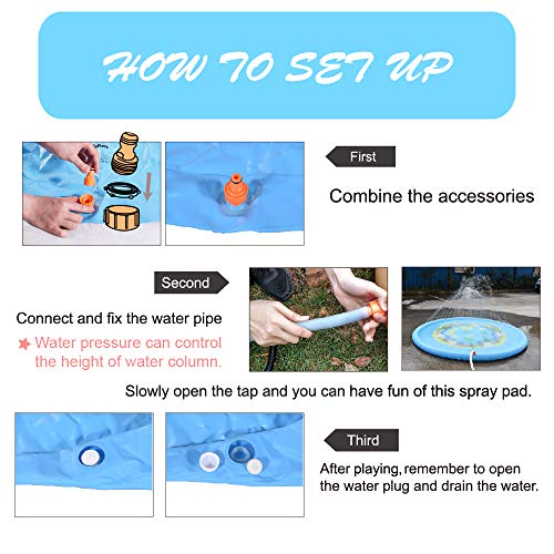 Sprinkle and Splash Play Mat, 68 Inches Duck Wading Pool Pad, Durable Sprinkler Pad, Outdoor Water Sprinkler Toys for Kids - Thumbnail 6