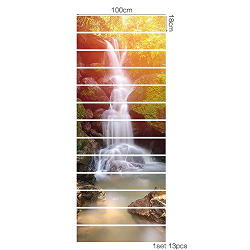 JHYS 3D DIY Staircase stickers Removable Waterproof Creative Sunshine Waterfall Landscape Staircase Murals (39.3