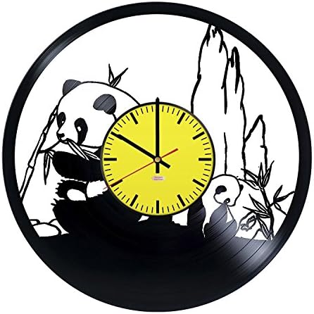 Giant Pandas Handmade Vinyl Record Wall Clock - Get unique home room wall decor - Gift ideas for boys and girls,friends – Wild Animal Silhouette Unique Modern Art