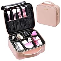 Joligrace Makeup Bag Portable Travel Makeup Train Case PU Leather Cosmetic Storage Organizer with Dividers for Girl Cosmetic Make Up Tools Toiletry Jewelry Digital Accessories - Rose Gold