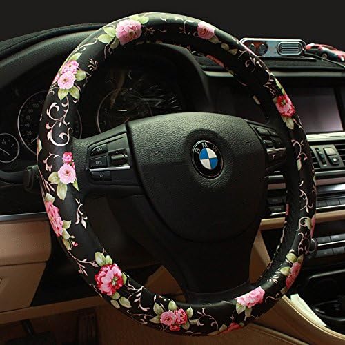 Vintage Car Steering Wheel Cover For Girls and Women Universal Size 15 inch Diameter 38CM Auto interior Steering Accessories Space Leather