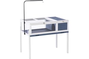 BIRASIL Wood Tortoise House with Adjustable Reptile Light Stand, Indoor Turtle Habitat Reptile Cage, Tortoises Enclosure for Small Animals Lizards Hamster (Gray)