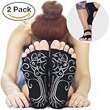 2 Pairs ♥ RAE YOGA Barre Pilates Non Skid Bella Half Toe Grip Socks ♥ Bamboo Barefoot Feel (M-L (8.5-11), Black)