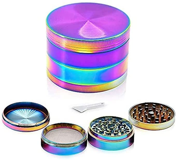 Glamified 4 pcs 40 mm Rainbow Metal Herb Grinder Spice Crusher Pollen Catcher Magnetic Grinder