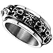 Men's Fashion Titanium Steel Multiple Skull Head Spinner Ring Vintage Gothic Punk Biker Band,Silver Black 11