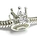 Sterling Silver Clear Cubic Zirconia Crown of Queen European-Style Bead Charm