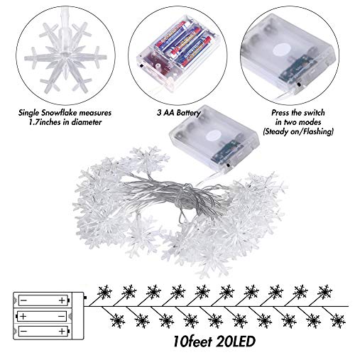 DomeStar Christmas Snowflake String Lights, 10ft 20LED String Lights Snowflake Lights Snowflakes Fairy Lights Christmas Decorations