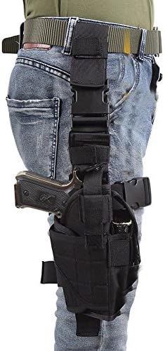 Eilin Tactical Gun Holster Thigh Drop Leg Bag Belt Cross Over Nylon Military Pistol Magazine Pouch for Outdoor Hunting Cycling Motorcycle