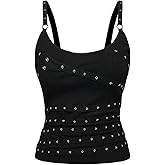 SOLY HUX Women's Grunge Studded Scoop Neck Tank Top Summer Sleeveless Ribbed Knit Party Tops Streetwear