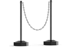 HiGiant 2 Pack Portable Delineator Post Cones with Fillable Base, Expandable Traffic Safety Barriers, 8Ft Chain Stanchion for Parking and Construction [Black]