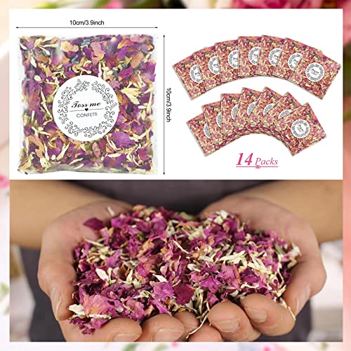 FINEVERNEK 14 Packs of Wedding Confetti Natural Petal Confetti Throwing Dried Rose Flowers Biodegradable Wedding Party Decoration Dried Rose Petal Confetti