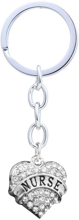Fashion Rhinestone Family Carving Heart Pendant Keyring Key Chain Bag Hangings - Clear Nurse GlobalDeal Direct