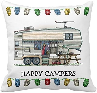 Sengreat 18x18 Inch Cute Vintage Happy Camper Glass Travel Trailer Home Style Cotton Polyester Decorative Throw Pillow Cover Cushion Case (style-4)