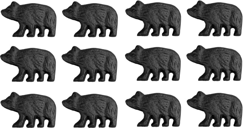 Photo 1 of 12 Pack Cast Iron Bear Cabinet / Drawer Pulls – Rustic Black Matte Finish – 2” Wide Bear Shaped Knob Handles – Includes 1” Mounting Screws – Perfect for Rustic, Lodge, Cabin, or Mountain Decor