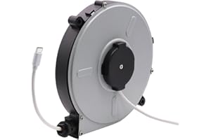 Automatic Retractable Cable Reel for Charging Cables – .2m USB-A & .2m USB-C & USB-C (Charge-Only), 100–240V AC Input, Compac