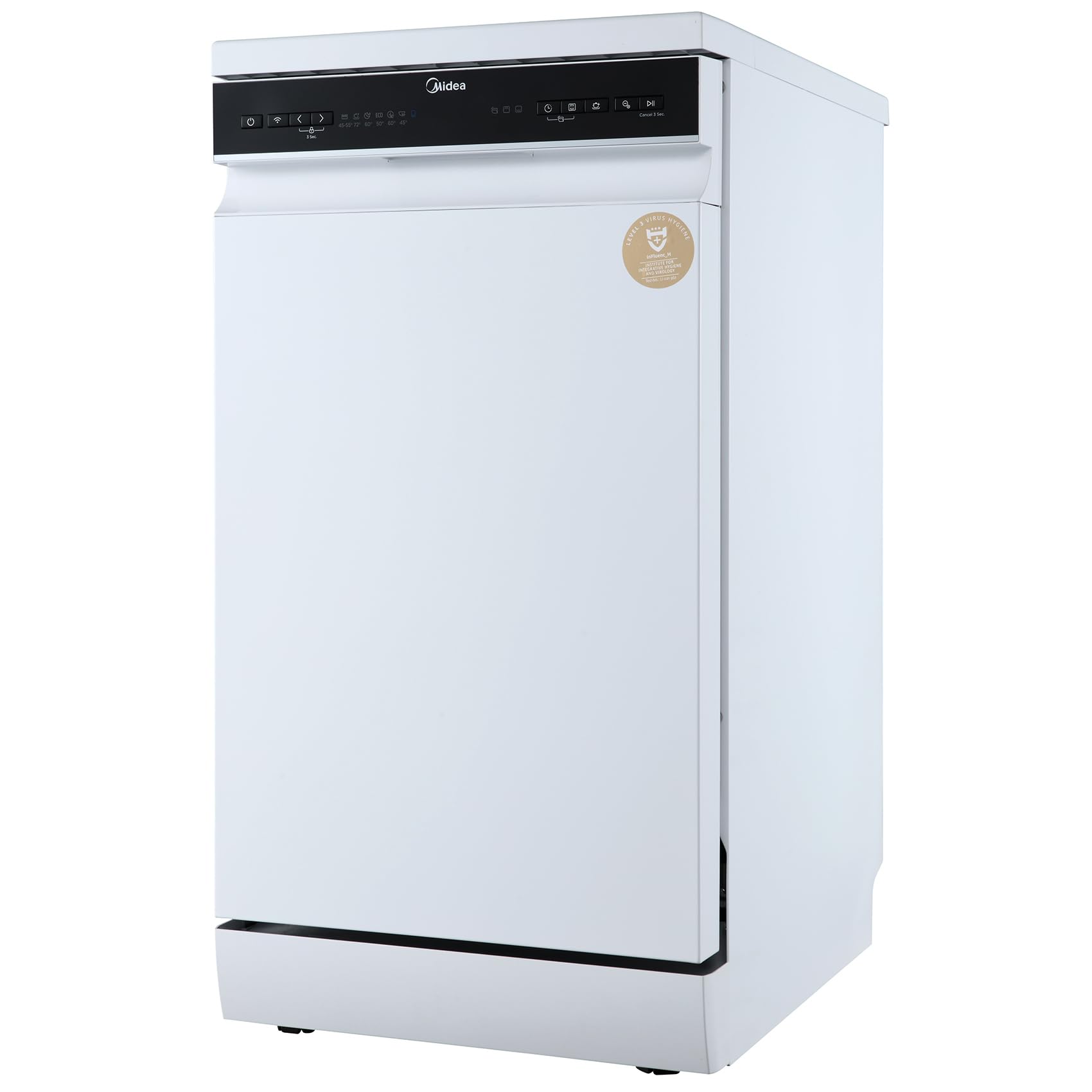 Midea Spülmaschine 45 cm MDWEF1034DW-WE, Geschirrspüler Freistehend 10 Maßgedecke, Besteckkorb, höhenverstellbarer Oberkorb, Aqua-Stopp, Startzeitvorwahl, Weiß [Energieklasse C] 7