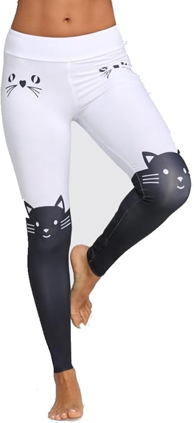 Amazon Com Wm Mw Women Leggings Cute Cat Printed Patchwork Mid Waist Gym Sport Yoga Leggings Skinny Pants Clothing