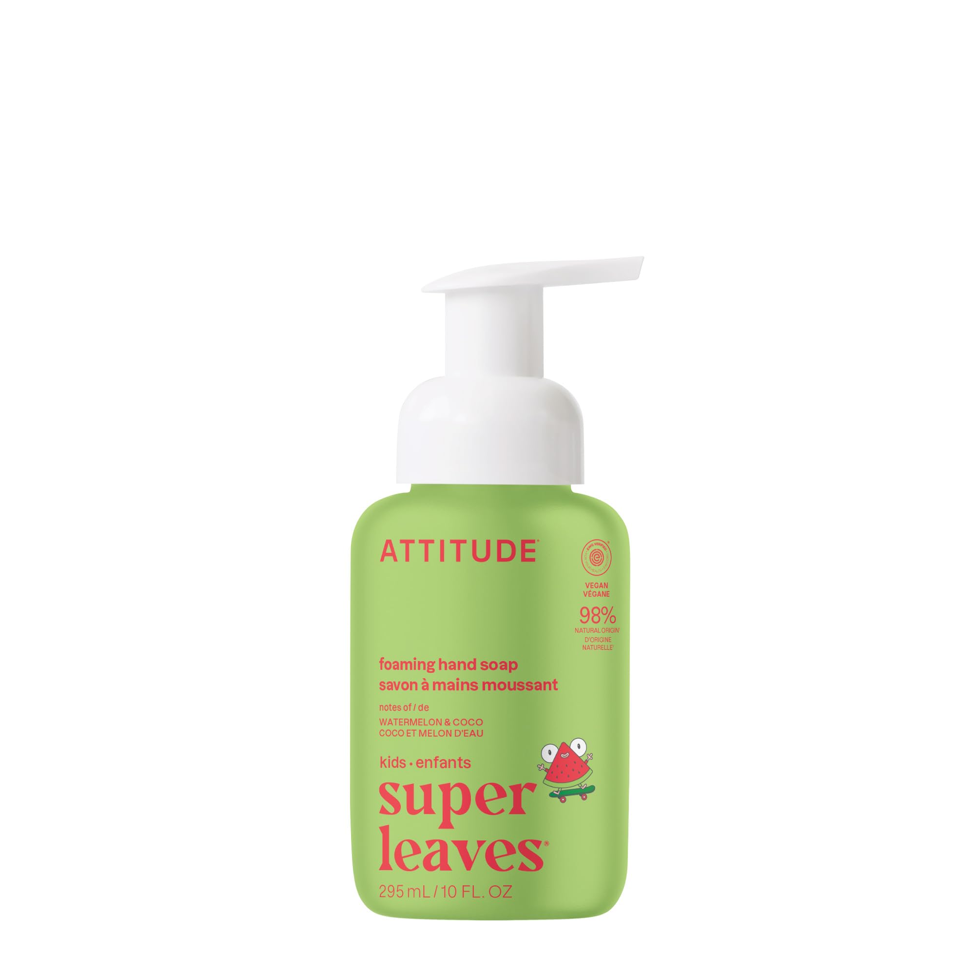 ATTITUDE Foaming Hand Soap for Kids, EWG Verified, Dermatologically Tested, Plant- and Mineral-Based Ingredients, Vegan, Watermelon and Coco, 295 mL