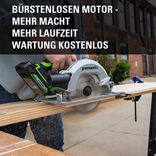 Greenworks professional 24V Akku Kreissäge, Akku handkreissäge mit LED-Licht und 184mm 24 Zähne Blatt (Ø185mm, 64mm… – Bild 6