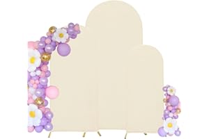 Maiangel Set of 3 Wedding Arch Cover Spandex Fitted Stretchy Arch Stand Covers,2-Sided Round Top Chiara Backdrop Cover for Party Birthday Banquet Baby Shower Arch Decoration (4ft,5ft,6ft Beige)