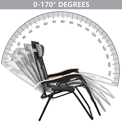 Patio Watcher Oversized Padded Zero Gravity Lounge Chair Patio Foldable