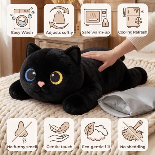Mewaii Weighted Teddy Black Cat Plush 2.3kg, Dual Hot-Cold and Adjustable Weight Stuffed Animal for Comfort & Cozy, Cuddly Real Hug Cat Plushie Gifts for Women & Girls & Kids, 50cm(23inch)