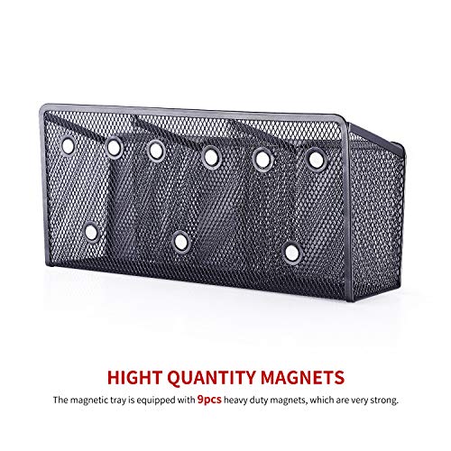 Magnetic Pencil Holder Magnetic Storage Basket with 3 Generous Compartments Organizer with Extra Strong Magnets -Perfect Mesh Pen Holder Perfect for Whiteboard, Refrigerator(Black)