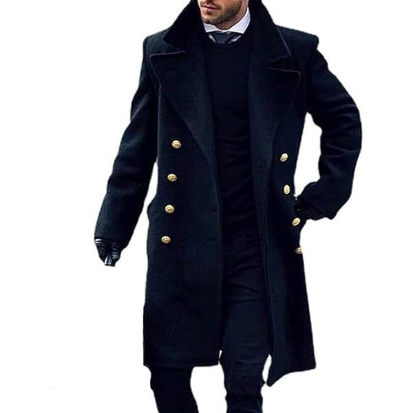 Men's Wool Blend Coat Fall Winter Double Breasted Pea Coat Classic