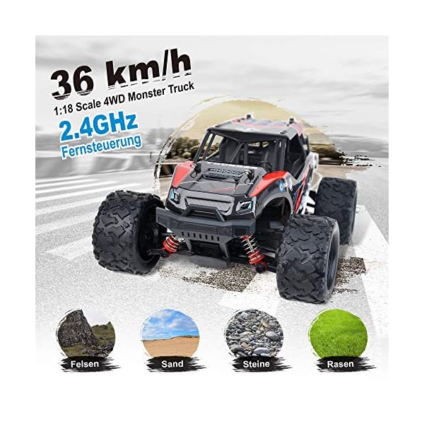 FunTomia Maximum RC Monster Truck - 4WD Thunder Car 36km/h ferngesteuertes Auto - Ersatzteile (1x Monster Truck… – Bild 6