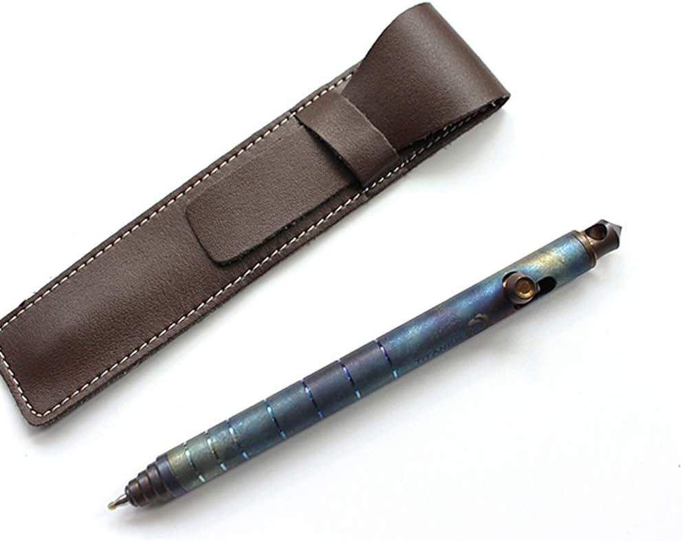 Titanium Tactical Signature Pen Emergency Survival Glass Breaker Defense Tactical Pen Included Leather Pouch and Refill