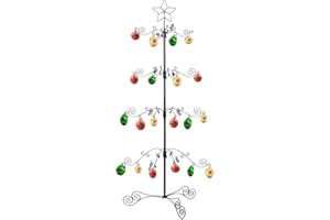 HOHIYA 3 Ft Wrought Iron Christmas Tree Ornament Display Stand Metal Holder Hanger Wire Hanging for Halloween Glass Balls Decorations Gift 56 Hooks Black Taiwan Made