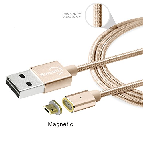 SweetLF Magnetic USB Cable High Speed Sync and Quick Charging Core with LED Status Display Support One - Handed Operation Inside the Car for Micro USB Devices, Champagne