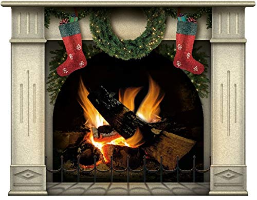 lepni.me Wall stickers Fireplace With Burning Log Fire Holiday Wall Decal Decoration Firewoods Flames Photorealistic Art Poster (Medium Christmas Sahara)
