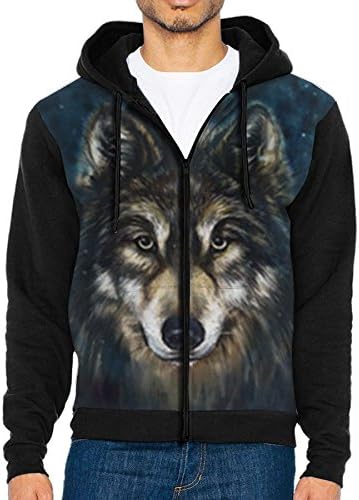 Wolf Head Mens Casual Fashion Active Jersey Fit Hoodie Zip-Up