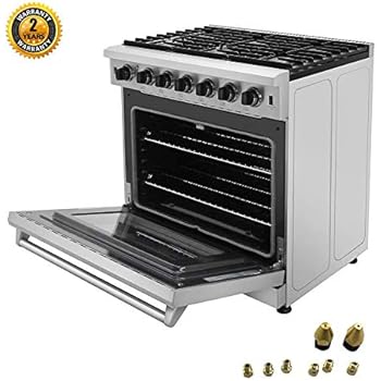 Thor Kitchen 36 inch Freestanding Pro-Style Professional Gas Range with 6.0 cu.ft. Oven, 6 Burners, in Stainless Steel - LRG3601U + LP Conversion Kit