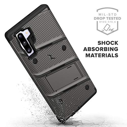 ZIZO Bolt Series Samsung Galaxy Note 10 Case | Heavy-Duty Military-Grade Drop Protection w/Kickstand Included Belt Clip Holster Lanyard (Metal Gray/Black)