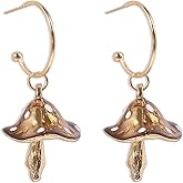 Cute Mushroom Dangle Earrings for Women Girls Gold Plated Enamel Food Half Hoop Dangling Stud Lifelike Creative Earring Birthday Party Handmade Y2K Jewelry
