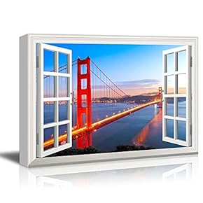 Window View Golden Gate Bridge in San Francisco at Evening Gallery 12x18 inches