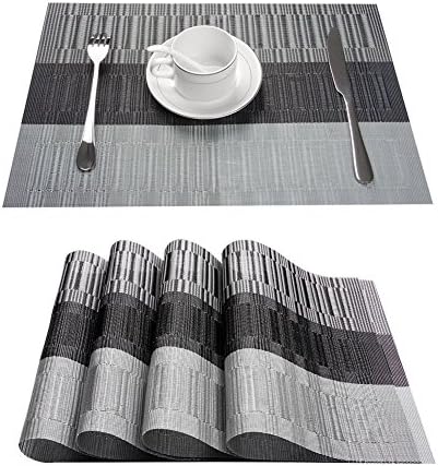 Placemats, Susaneey Set of 4ps Heat-resistant PVC Table Mats, Stain Resistant Anti-skid Washable Vinyl Insulation Non-slip Eat Mat, Grey