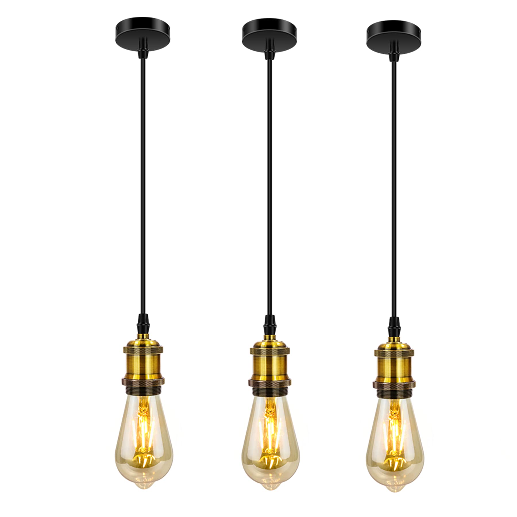 Biqing Pendant Light Fitting Vintage Ceiling Rose Lamp E27 Socket with Flex Cable (3, Copper)