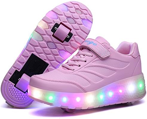 Wasnton Boys Girls LED Roller Shoes Single Wheel Double Wheels Flashing Breathable Roller Skates Outdoor Sports Gymnastic Technical Skateboarding Sneakers Trainers