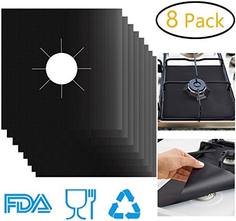 YIYEE Gas Stove Burner Covers 8 Pack, FDA Approved Reusable Gas Range Protectors, 0.2mm Double Thickness Non-Stick 10.6" x 10.6"