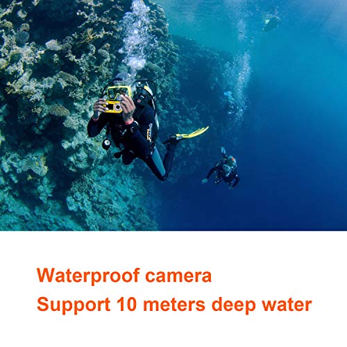 Waterproof Camera,Camking 24MP Full HD 1080P Underwater Camera 16X Zoom Sports Camera, Self-time Dual Display 2.7&2.0 Inch Screen DV Recording 10M(33Feet) Waterproof Digital Camera