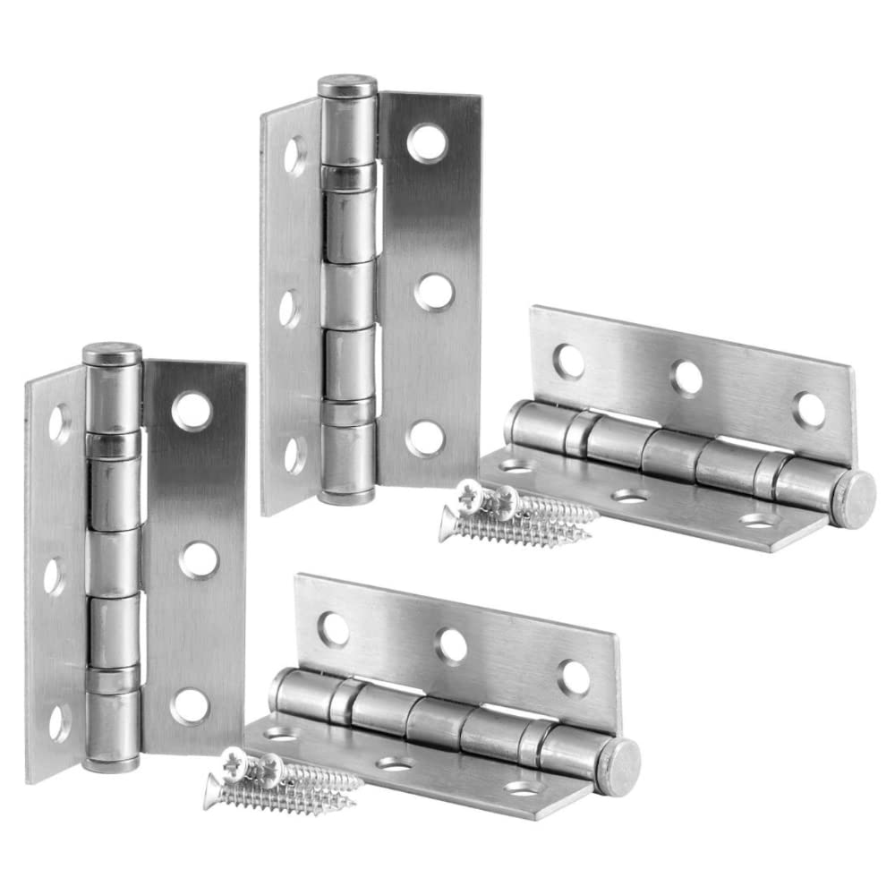IRONZONE® 2 Pairs of 3" (75mm) Steel Ball Bearing Door Hinges in Satin Stainless Steel Finish for Internal use in Residential and Commercial Building Projects. (2 Pairs 4 Hinges in Total)