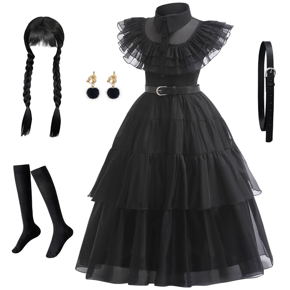 keaiyouhuo Kids Black Princess Dress Halloween Costume Girl Dress for Kids Gothic Dress Cosplay Party Outfit 4-14Y