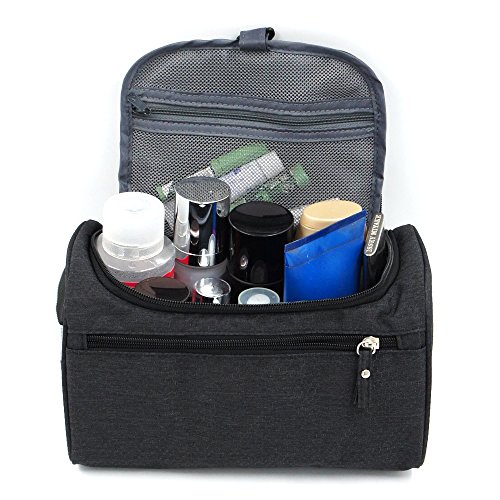 Travel Toiletry Bag Waterproof Zip Organizer Hanging Cosmetic Makeup Shower Bag With Large Compartment for Men Women for Trip Vacation Gym (Black)