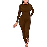 Mizoci Women's Sexy Bodycon Long Sleeve Crewneck Club Outfits One Piece Jumpsuit Romper